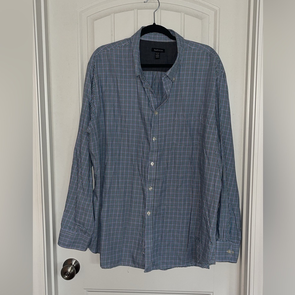 Van Heusen Men's Blue and White Plaid Shirt